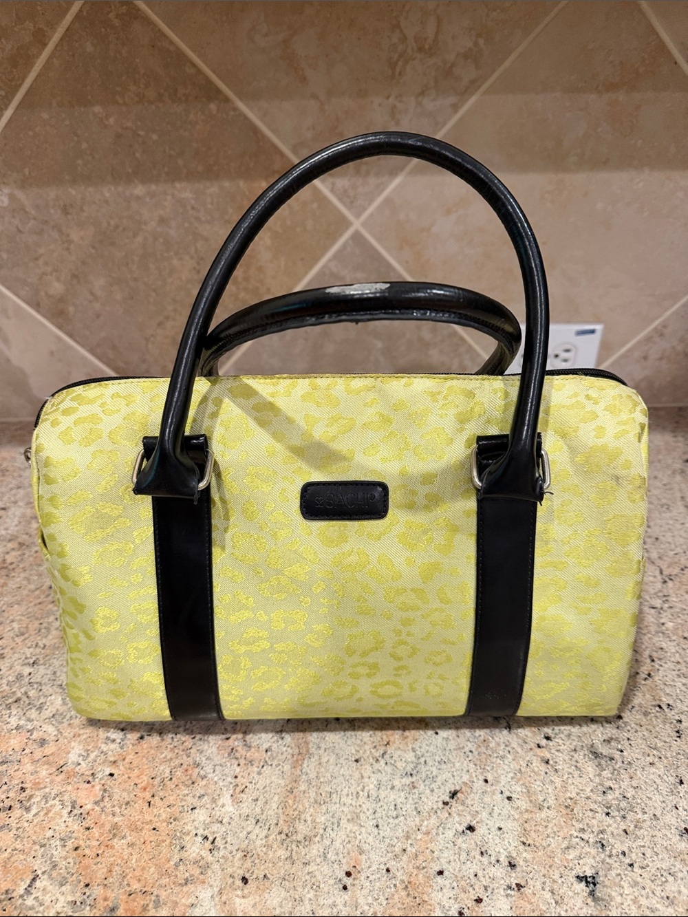 Sachi Greenish Yellow Leopard-print Insulated Satchel